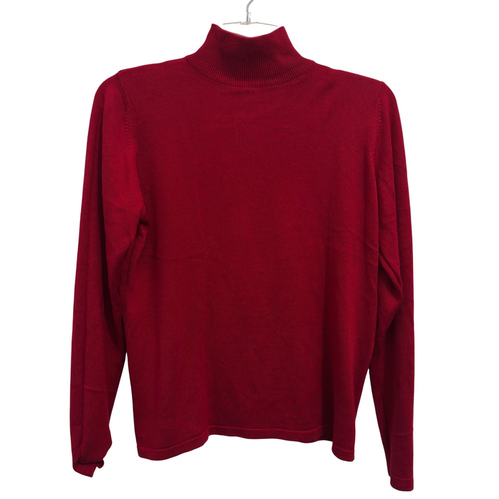 Valerie Stevens 100% Silk Turtleneck Sweater Red Ribbed Knit Old Money M